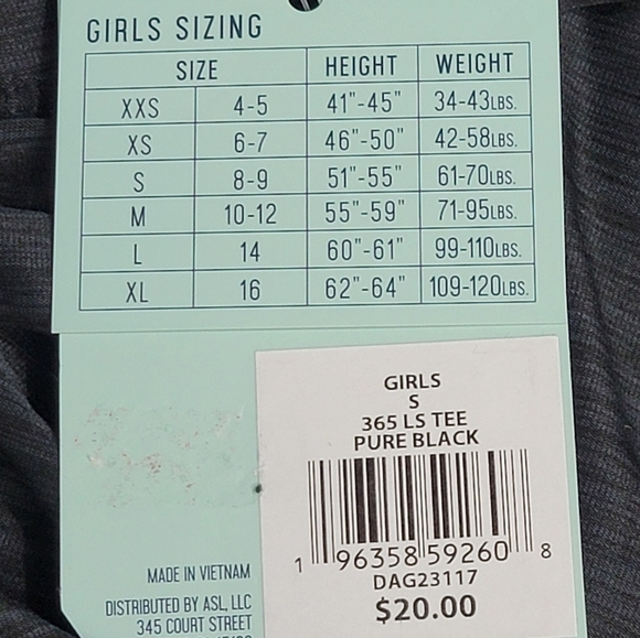 DSG Girls 365 Pure Black Long Sleeve Tee In Small (8-9) Great For Layering - Picture 12 of 12